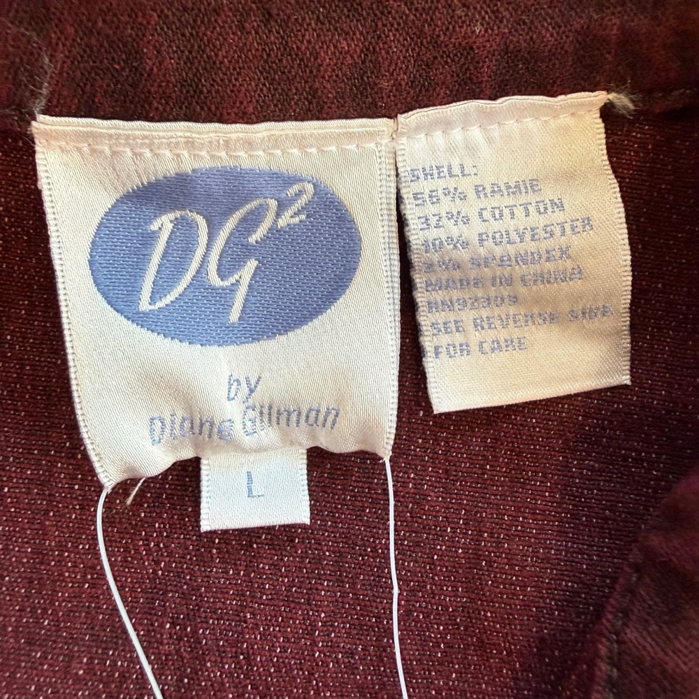 Diane Gilman DG2 Embellished Denim Jacket Burgundy Red Crystal Buttons Size L - Picture 6 of 11
